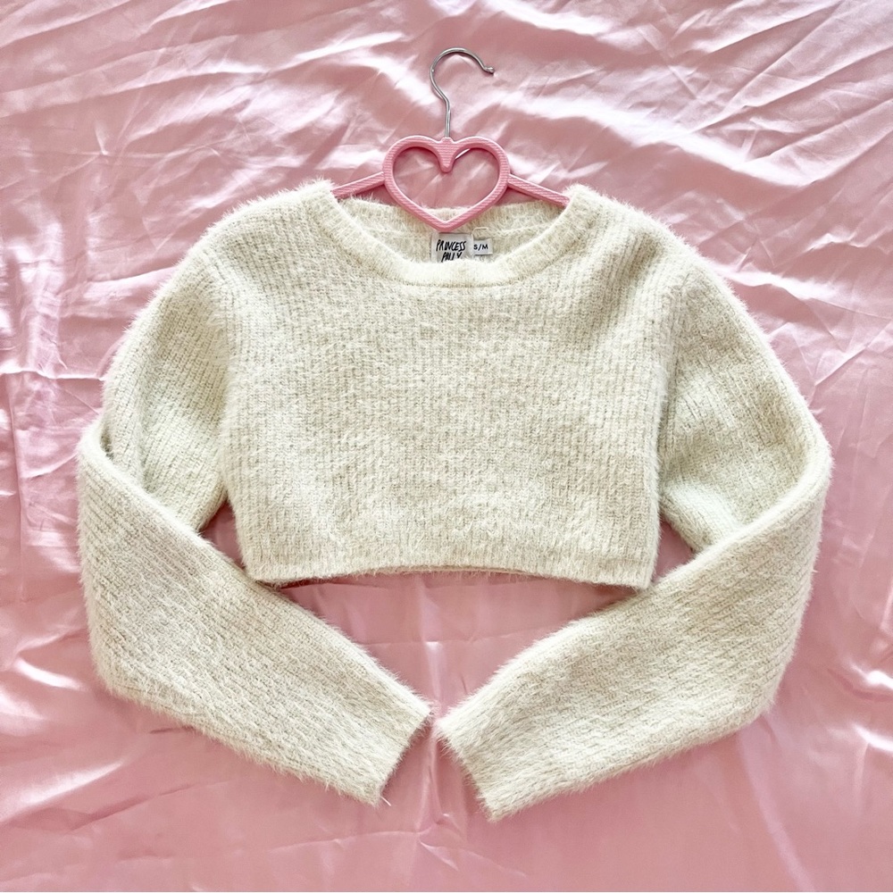Princess Polly White Ultra Crop Fuzzy Sweater ♡